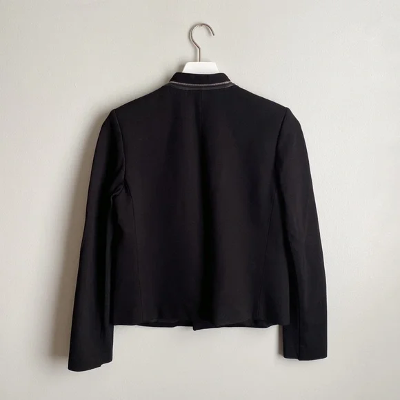 Rebecca Taylor Twill and Leather Tuxedo Blazer in Black - Picture 2 of 7